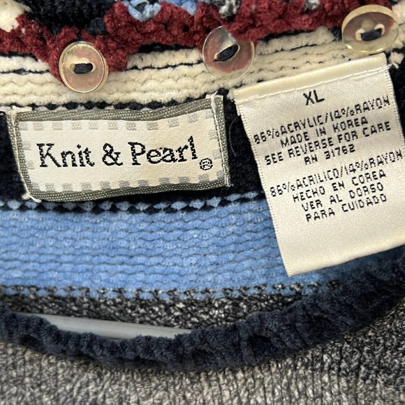 Knit & Pearl Cozy Pullover Sweater Button Down Scarf Striped Casual Size XL - Picture 6 of 7